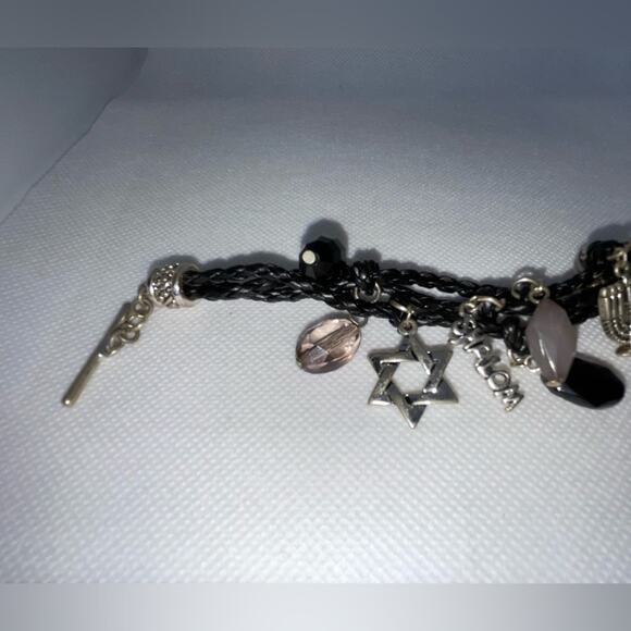 BRIGHTON LEATHER SILVER TONE JEWISH STAR OF DAVID MENORAH SHALOM CHARM BRACELET - Picture 6 of 11